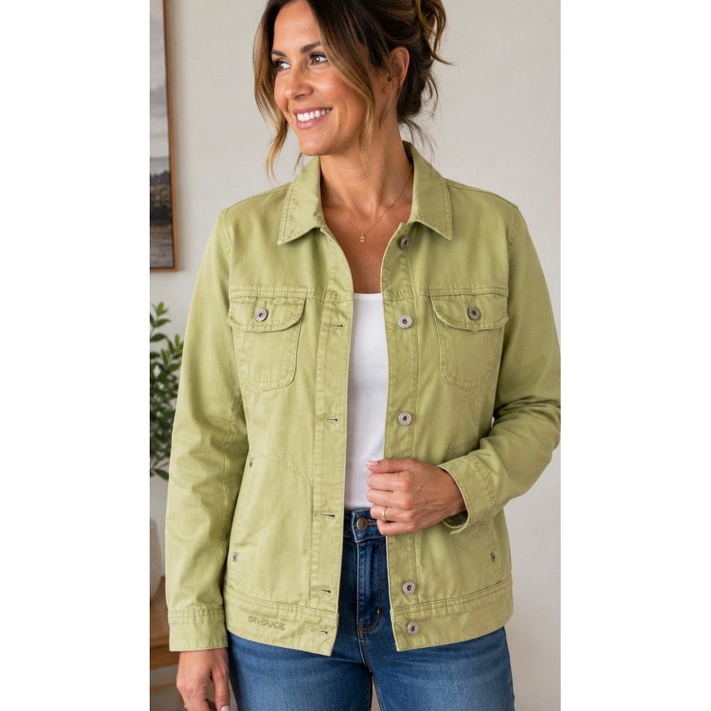 Dri Duck For Her Sage Green Canvas Utility Jacket Womens Large Button Front Work